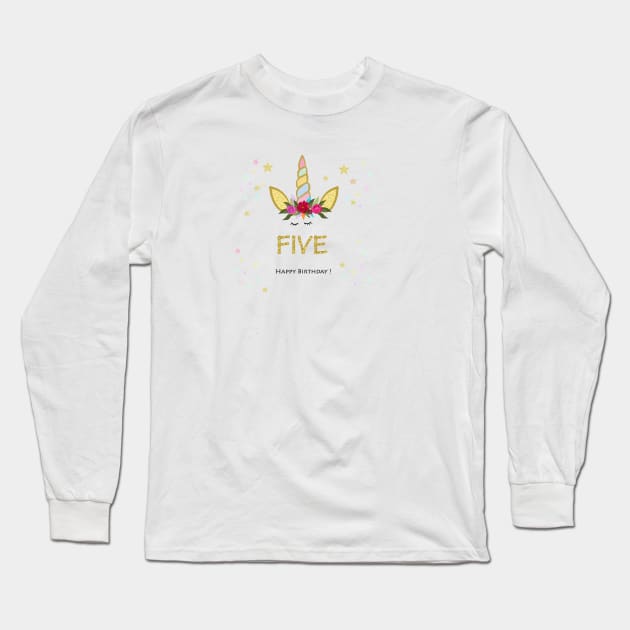 Fifth birthday. Five. Unicorn Birthday invitation. Party invitation greeting Long Sleeve T-Shirt by GULSENGUNEL